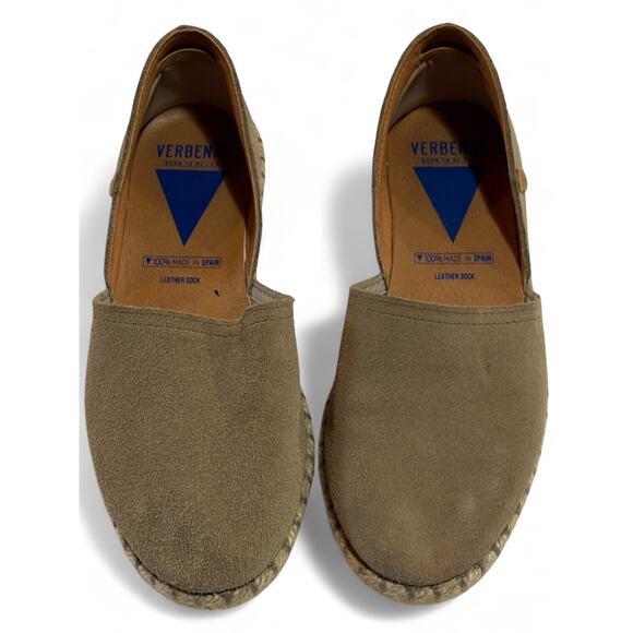 Verbenas Carmen Taupe Suede Espadrilles Slip On Flats Jute Sole Women’s Size 38 - Picture 1 of 10